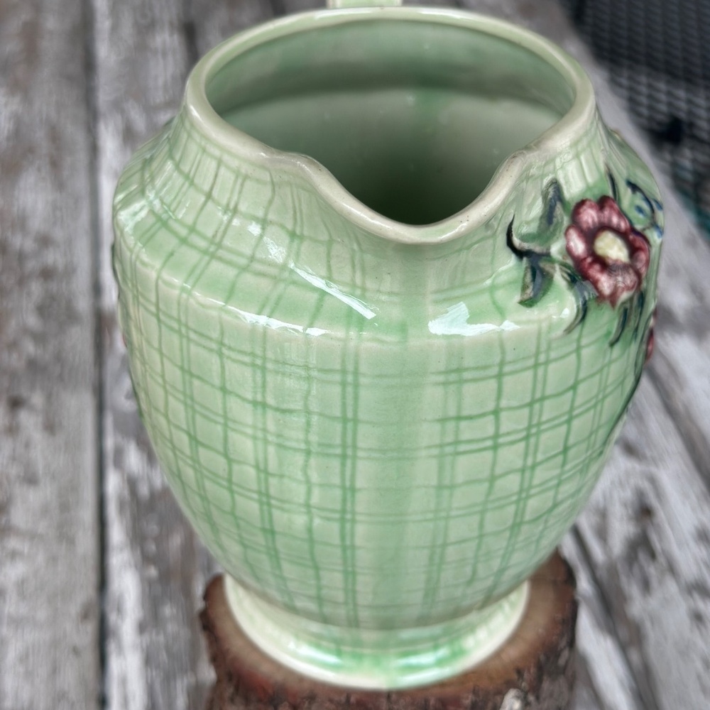 Mid 20th Century Hand Painted Window Pane Camellia Earthenware Jug Japan - Picture 2 of 7